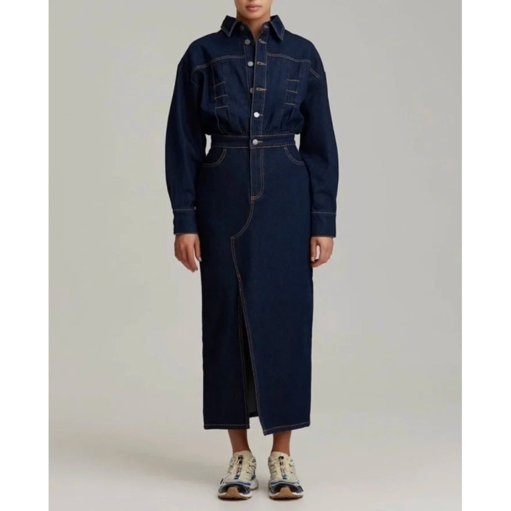 C/MEO Artifice Denim Long Sleeve Midi Maxi Dress
